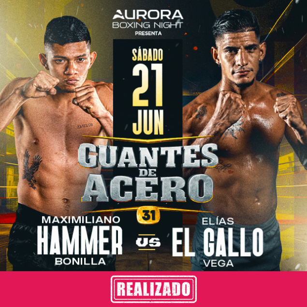 Foto promocional del evento GUANTES DE ACERO describiendo los participantes y fechas del evento.
