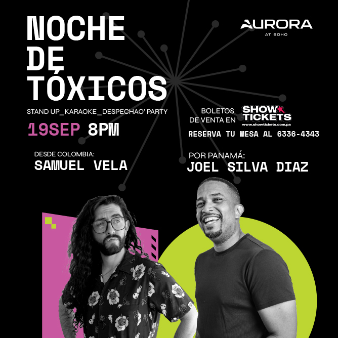 Foto promocional del evento NOCHE DE TÓXICOS describiendo los participantes y fechas del evento.